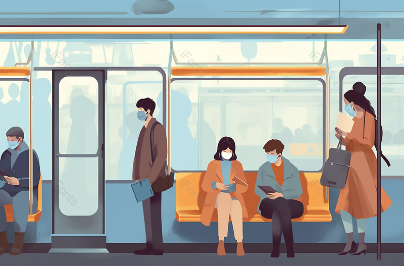 戴口罩乘地铁上班的人插画,插画/手绘图,插画/手绘图库,插画/手绘图下载,插画/手绘